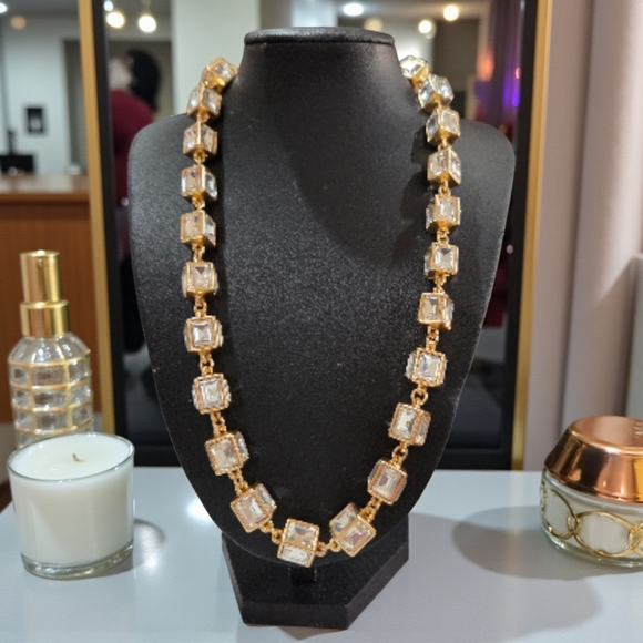 Chunky 18k Gold Plated Headlight Zircon Crystal Caged Statement Necklace - Picture 2 of 6